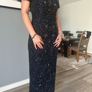 Pisarro Nights Black Maxi Dress with Silver Embellishments
